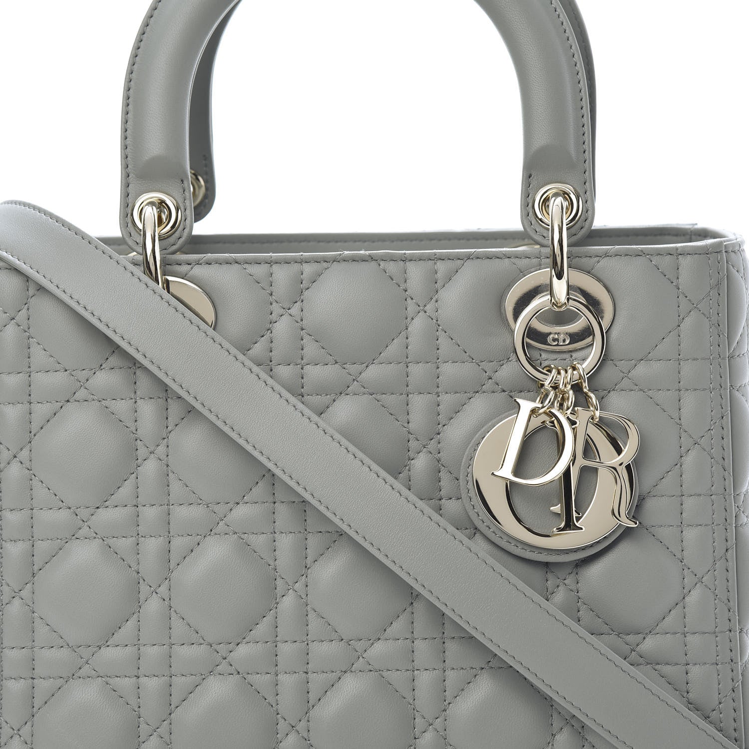 Christian Dior Lambskin Cannage Medium Lady Dior Grey 9 of 12