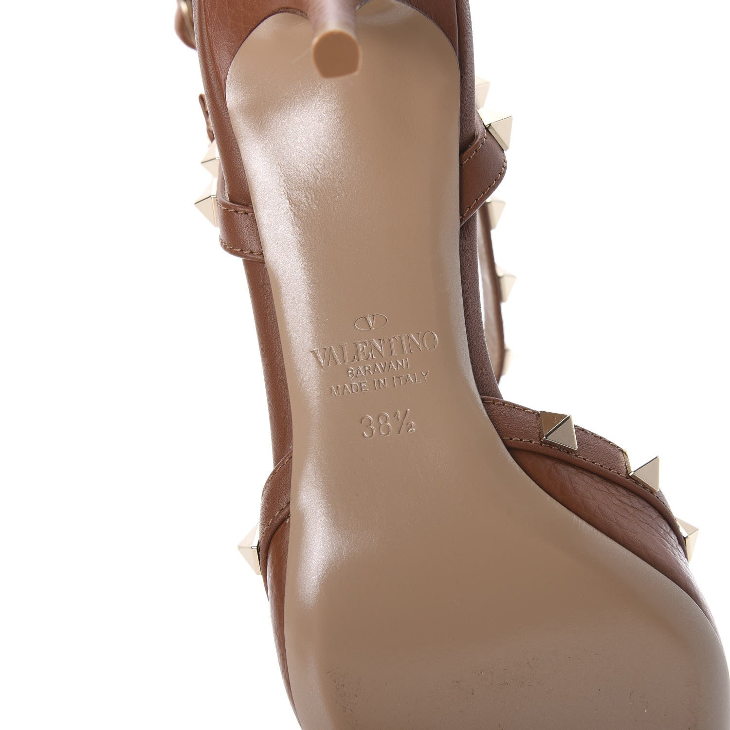 Valentino Garavani Pebbled Calfskin Rockstud Ankle Strap 65mm Pumps 38.5 Cuoio 6 of 9