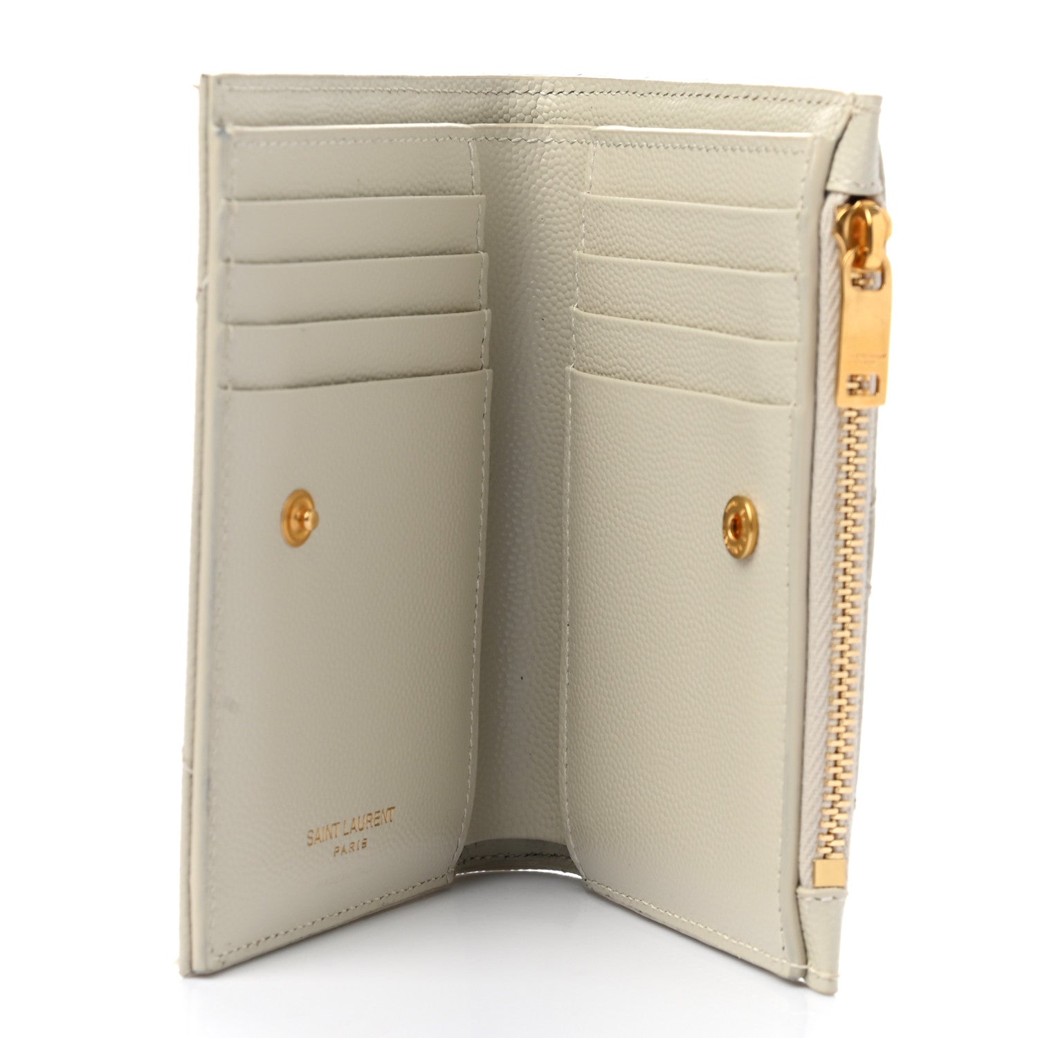 Saint Laurent Grain De Poudre Matelasse Chevron Monogram Zipped Card Case White 5 of 9