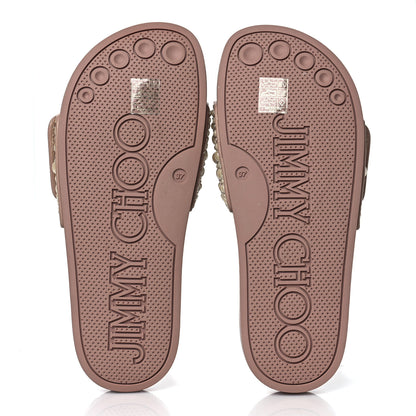 Jimmy Choo Canvas Calfskin Pearls Fitz Sandals 37 Ballet Pink 5 of 8