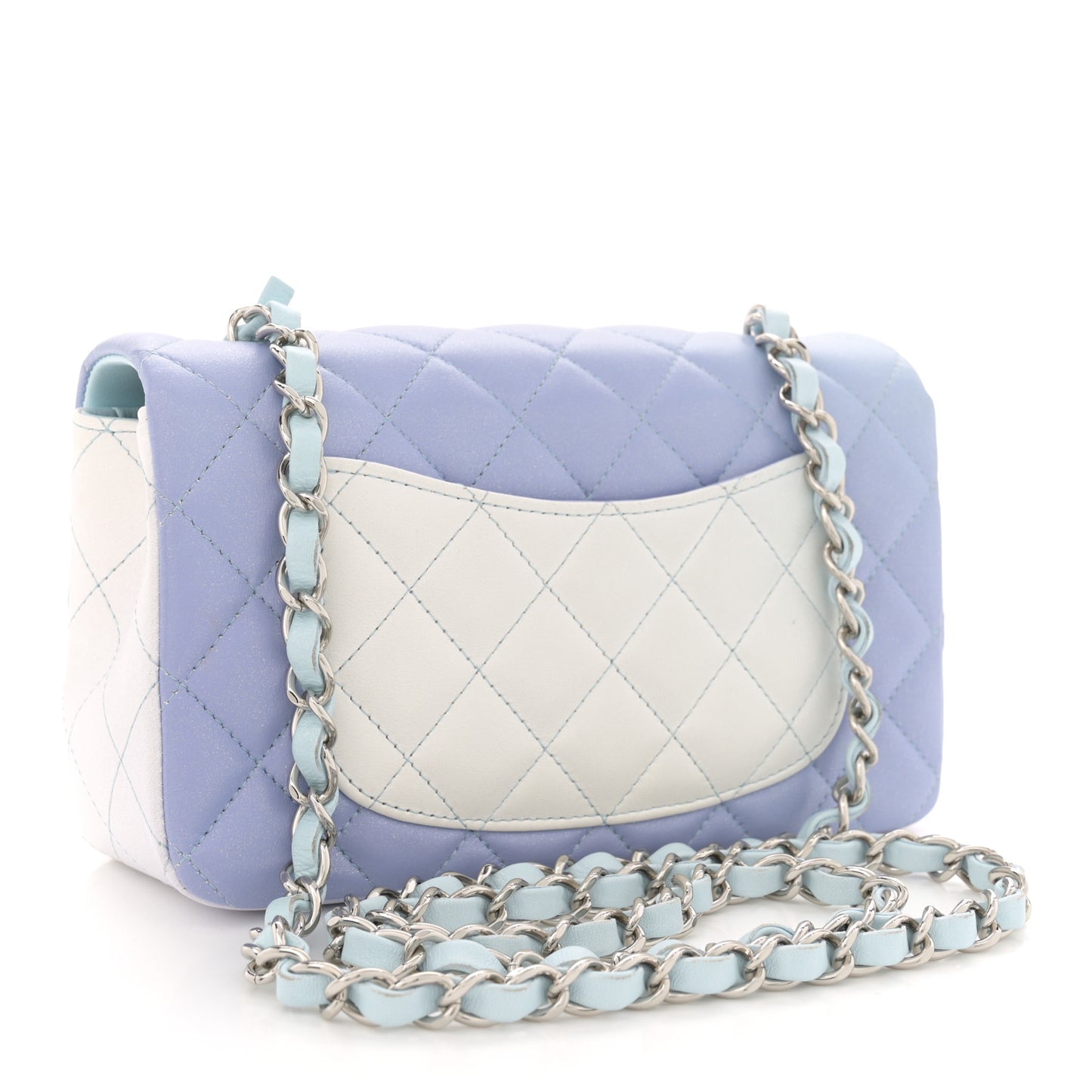 Perforated Lambskin Quilted Mini Rectangular Flap Light Blue Light Purple White