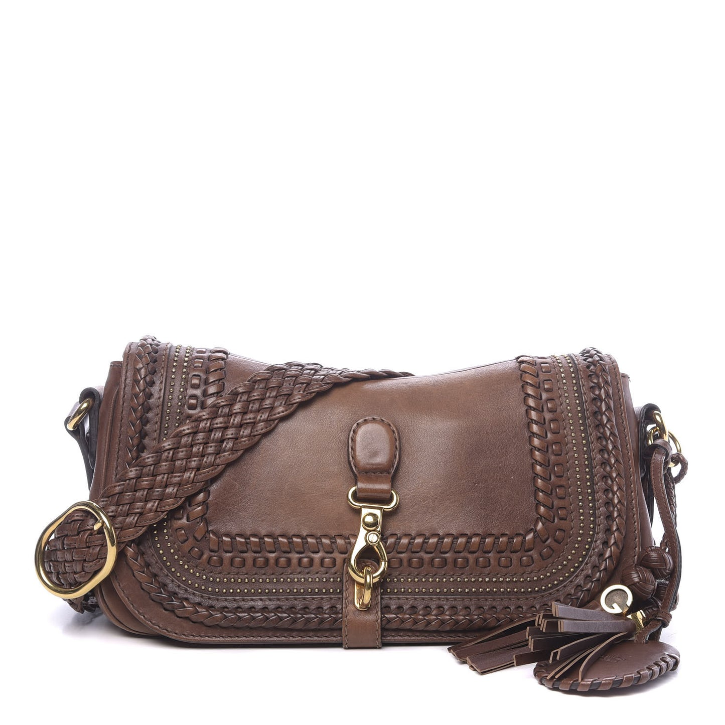 Calfskin Handmade Medium Flap Shoulder Bag Brown