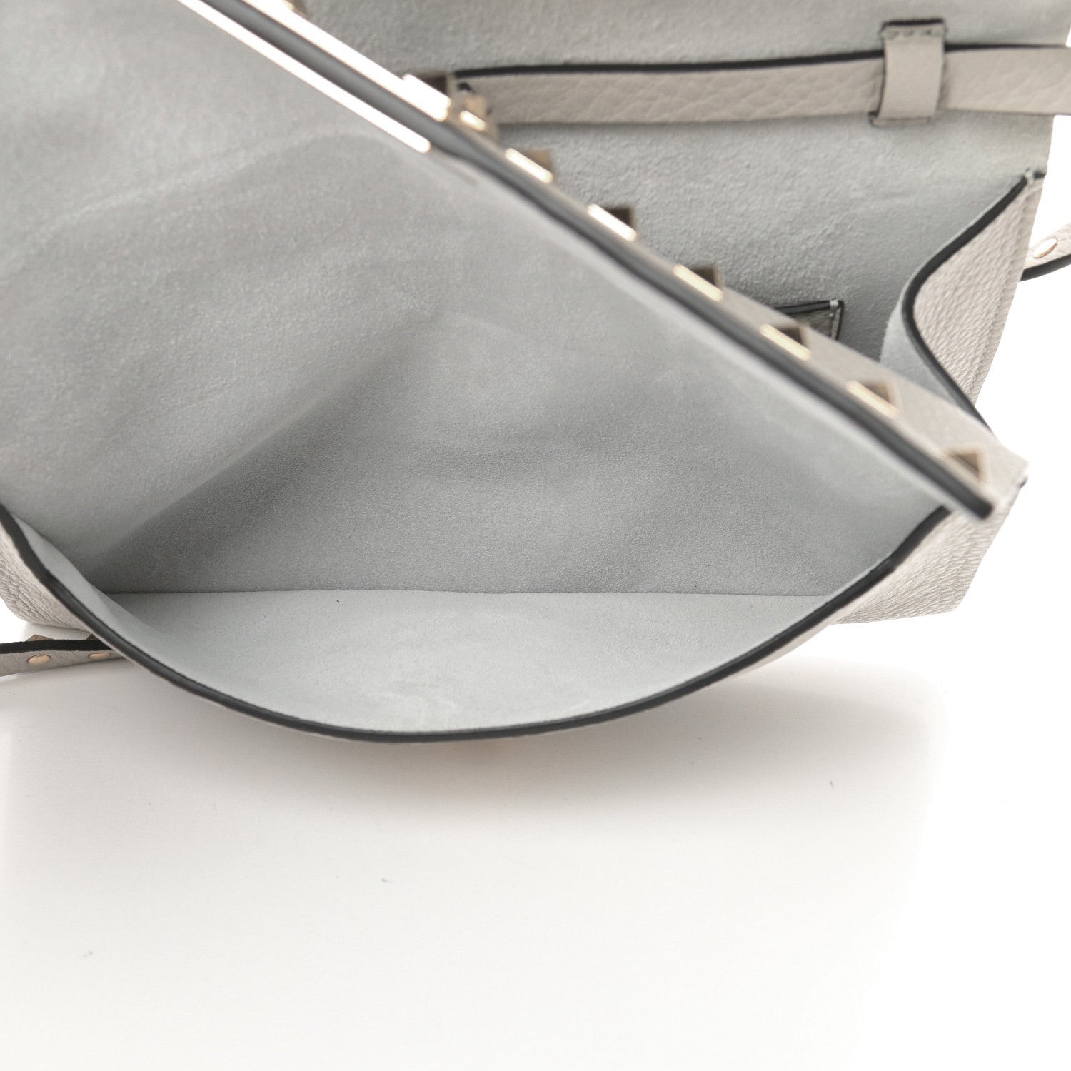 Valentino Garavani Grainy Calfskin Rockstud Double Flap Crossbody Bag Light Grey 6 of 11