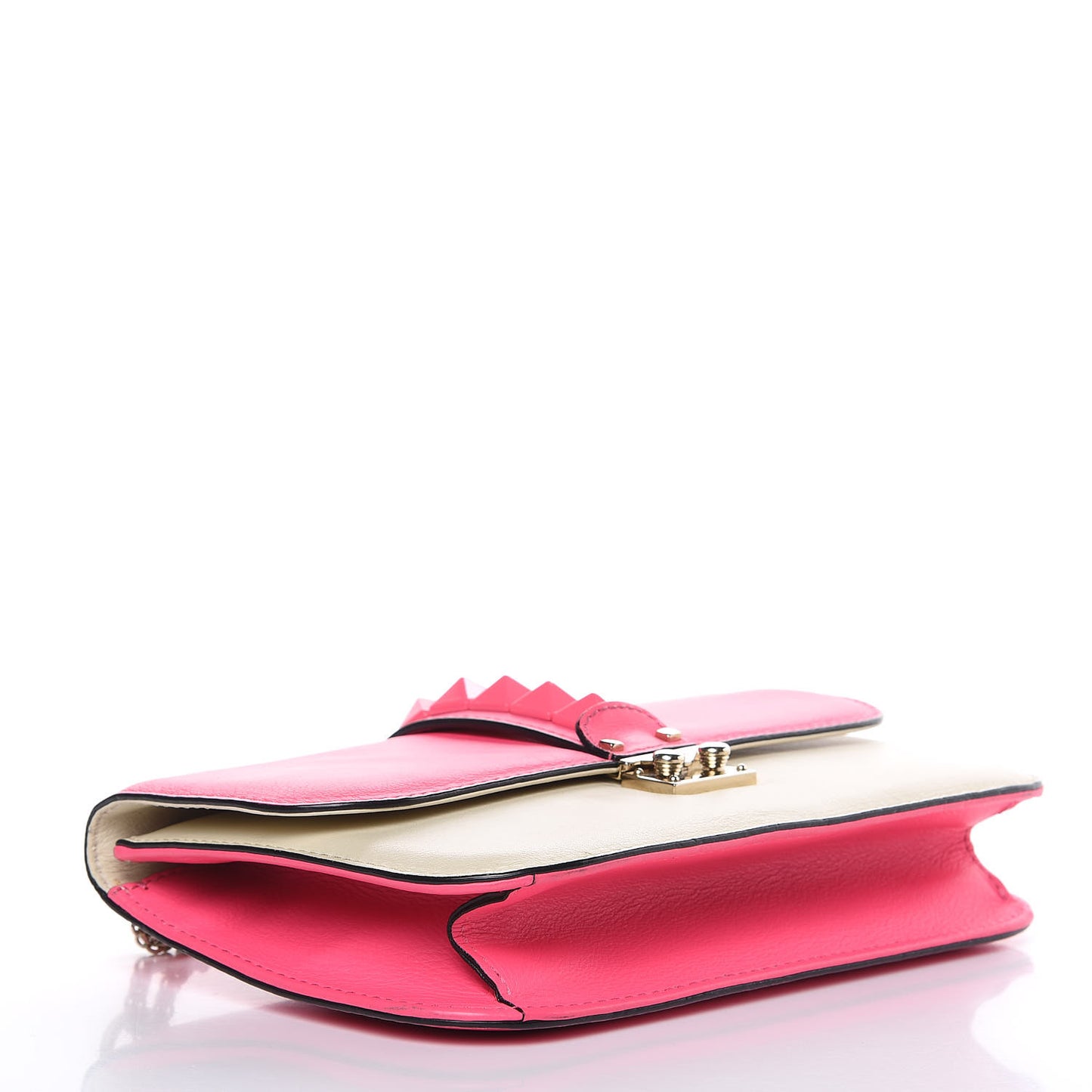 Vitello Bi-Color Large Glam Lock Rockstud Flap Fuxia Fluo Ivory