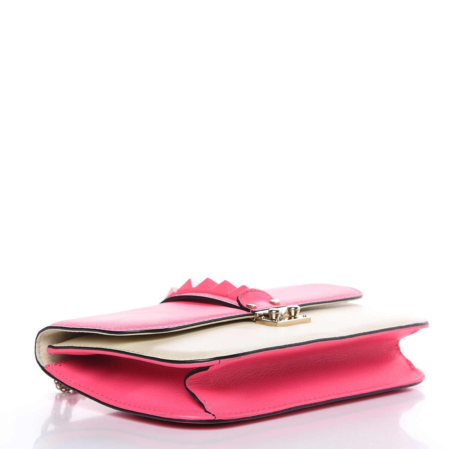 Valentino Garavani Vitello Bi-Color Large Glam Lock Rockstud Flap Fuxia Fluo Ivory 4 of 15