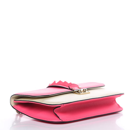 Valentino Garavani Vitello Bi-Color Large Glam Lock Rockstud Flap Fuxia Fluo Ivory 4 of 15