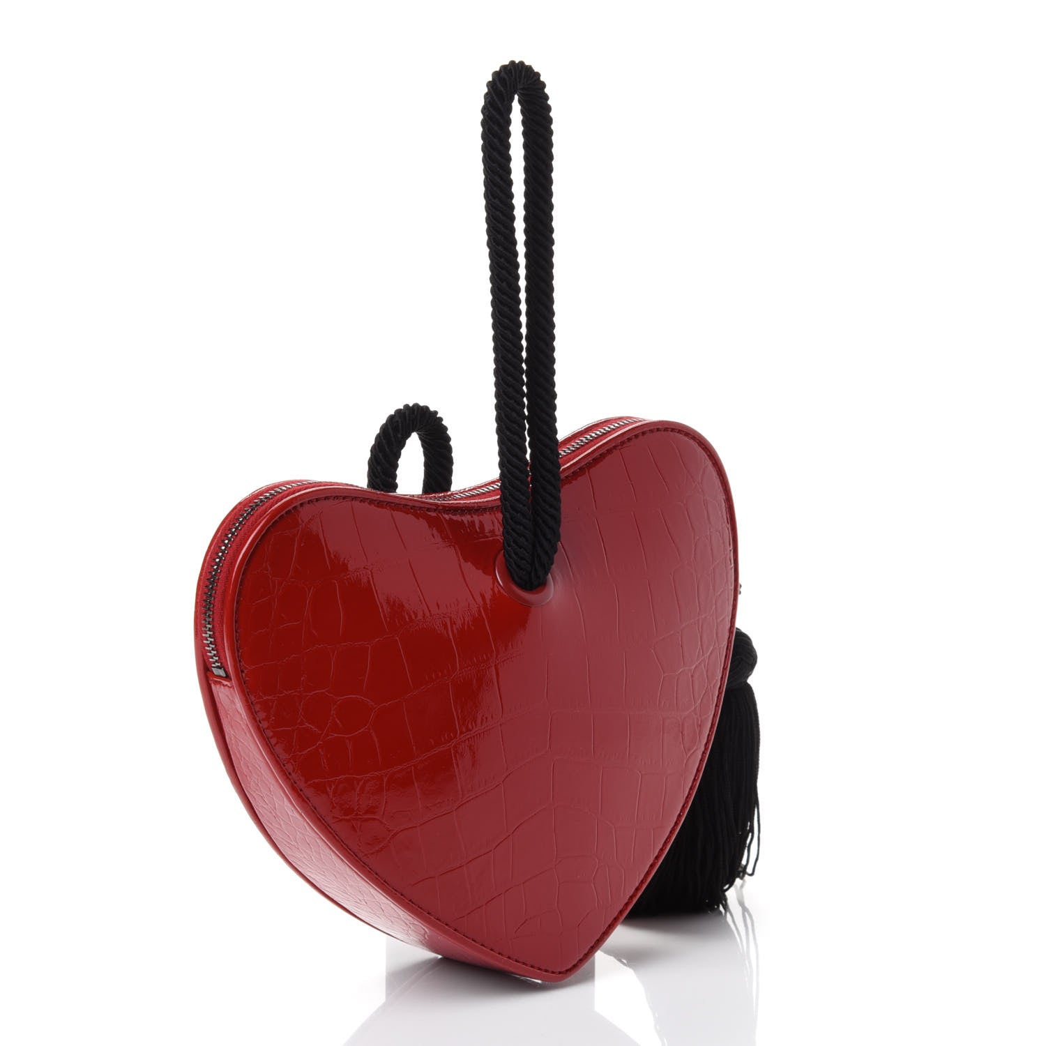 Saint Laurent Patent Crocodile Embossed Sac Coeur Heart Shaped Clutch Red 3 of 8