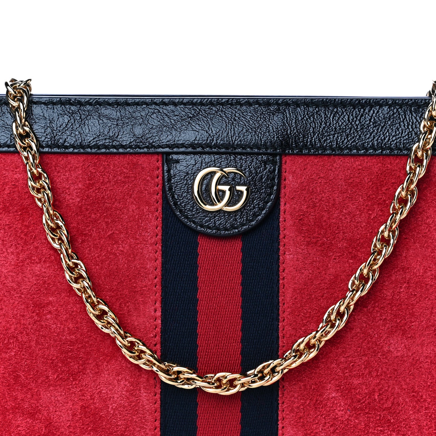 Suede Patent Web Small Ophidia Chain Shoulder Bag Hibiscus Red Black