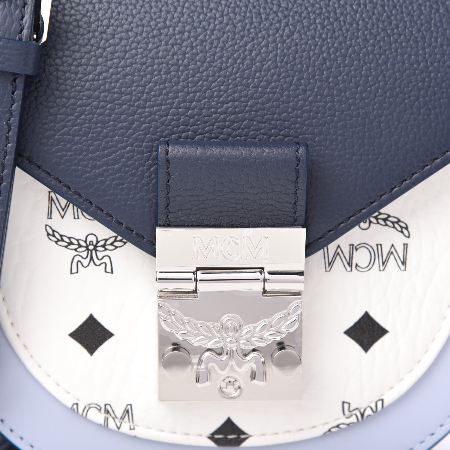 MCM Visetos Calfskin Small Patricia Shoulder Bag Mood Indigo White 11 of 12