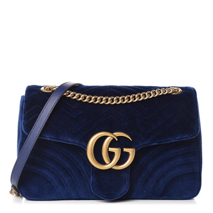 Gucci Velvet Matelasse Medium GG Marmont Shoulder Bag Cobalt Blue 1 of 15