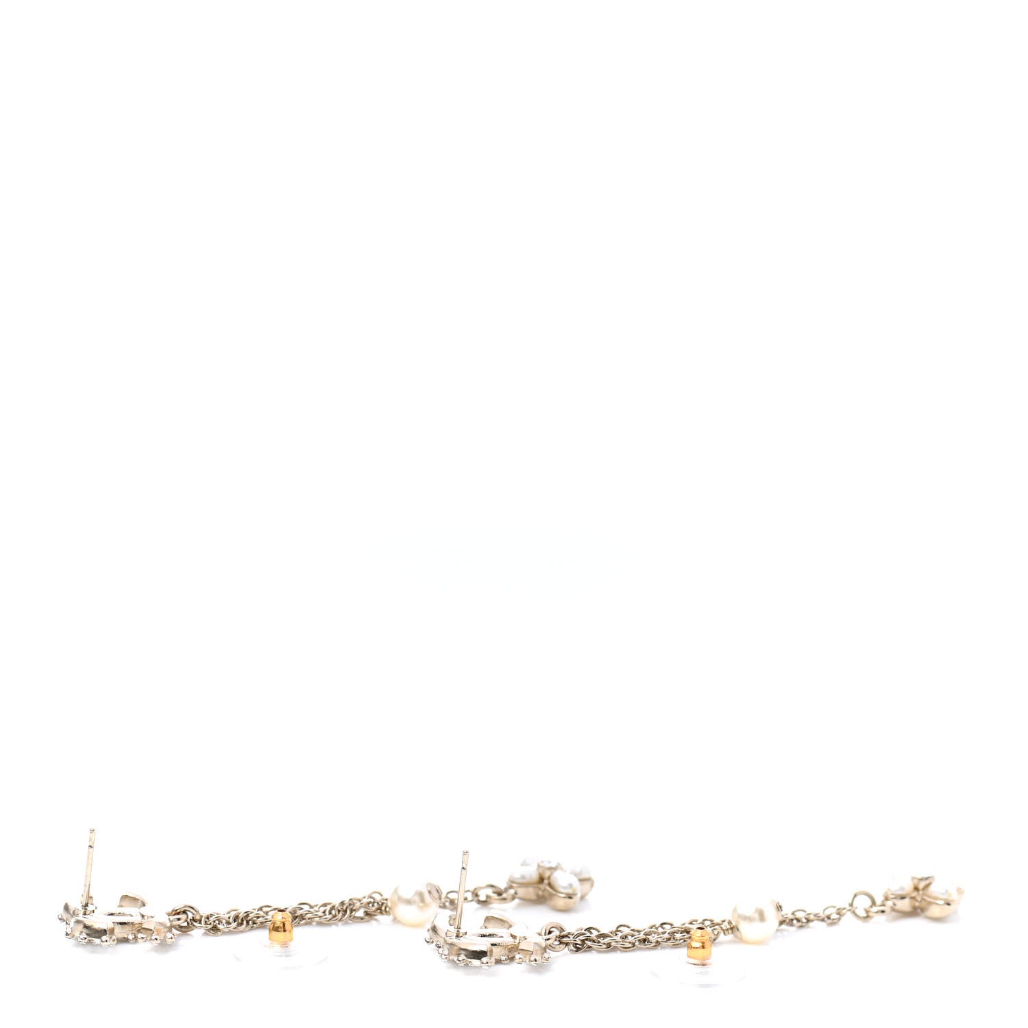 Chanel Pearl Chain Camellia CC Drop Earrings Pearly White Gold 3 of 4