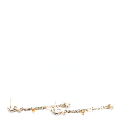 Chanel Pearl Chain Camellia CC Drop Earrings Pearly White Gold 3 of 4