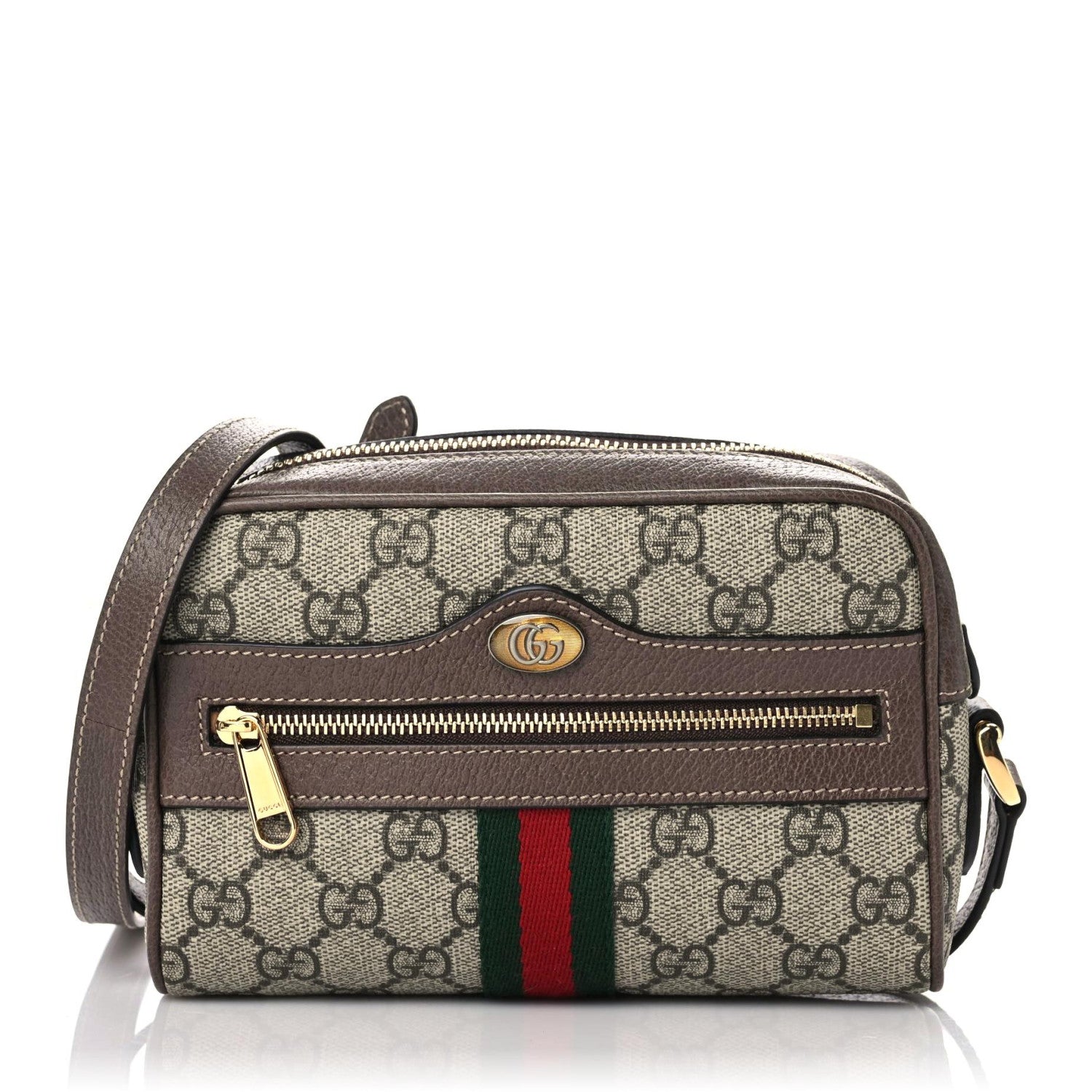 Gucci GG Supreme Monogram Web Mini Ophidia Shoulder Bag Brown 1 of 9