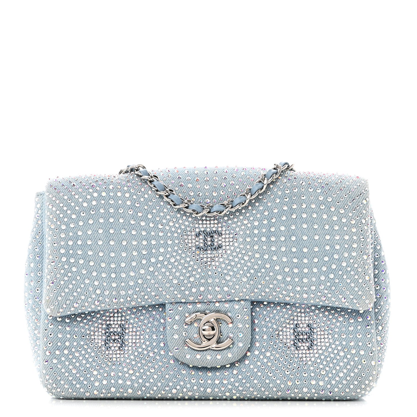 Denim Strass Evening Flap Bag Blue