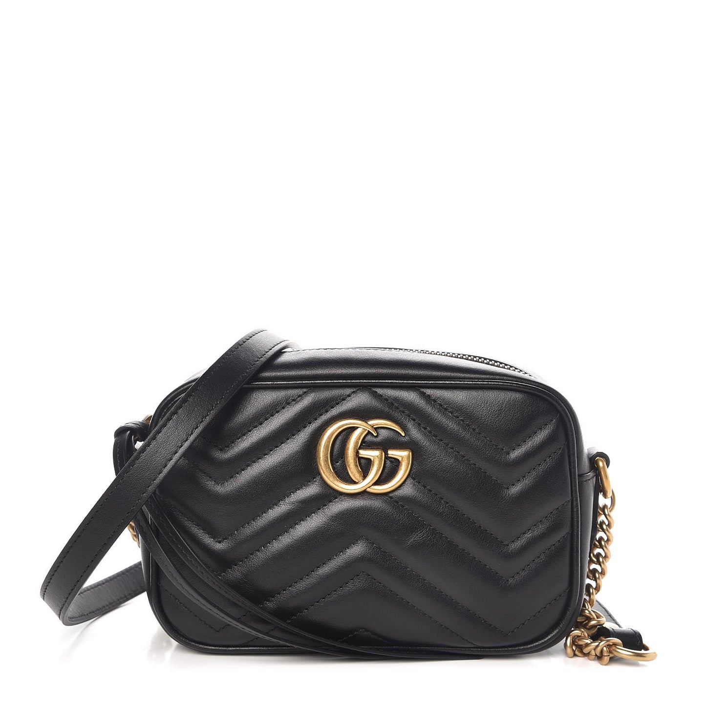Calfskin Matelasse Mini GG Marmont Chain Shoulder Bag Black