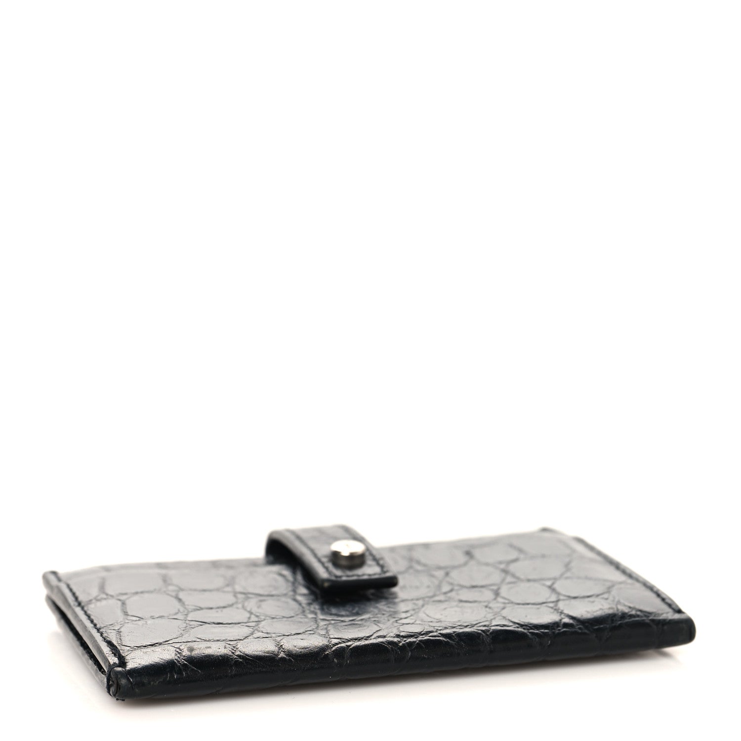 Saint Laurent Calfskin Crocodile Embossed Sac De Jour Card Case Black 4 of 8