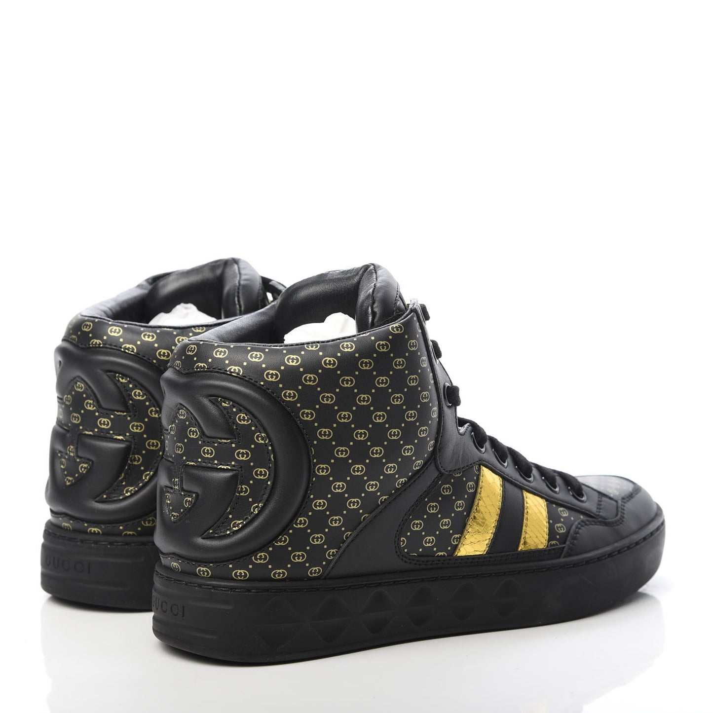 X DAPPER DAN Calfskin Laminated Ayers GG Micro Monogram Womens High Top Sneakers 35.5 Black