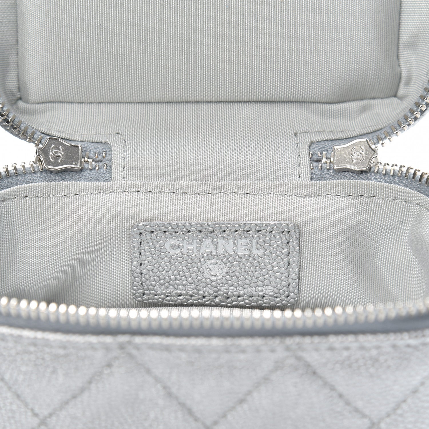 Chanel Metallic Caviar Quilted Mini Top Handle Vanity With Chain Silver 6 of 10