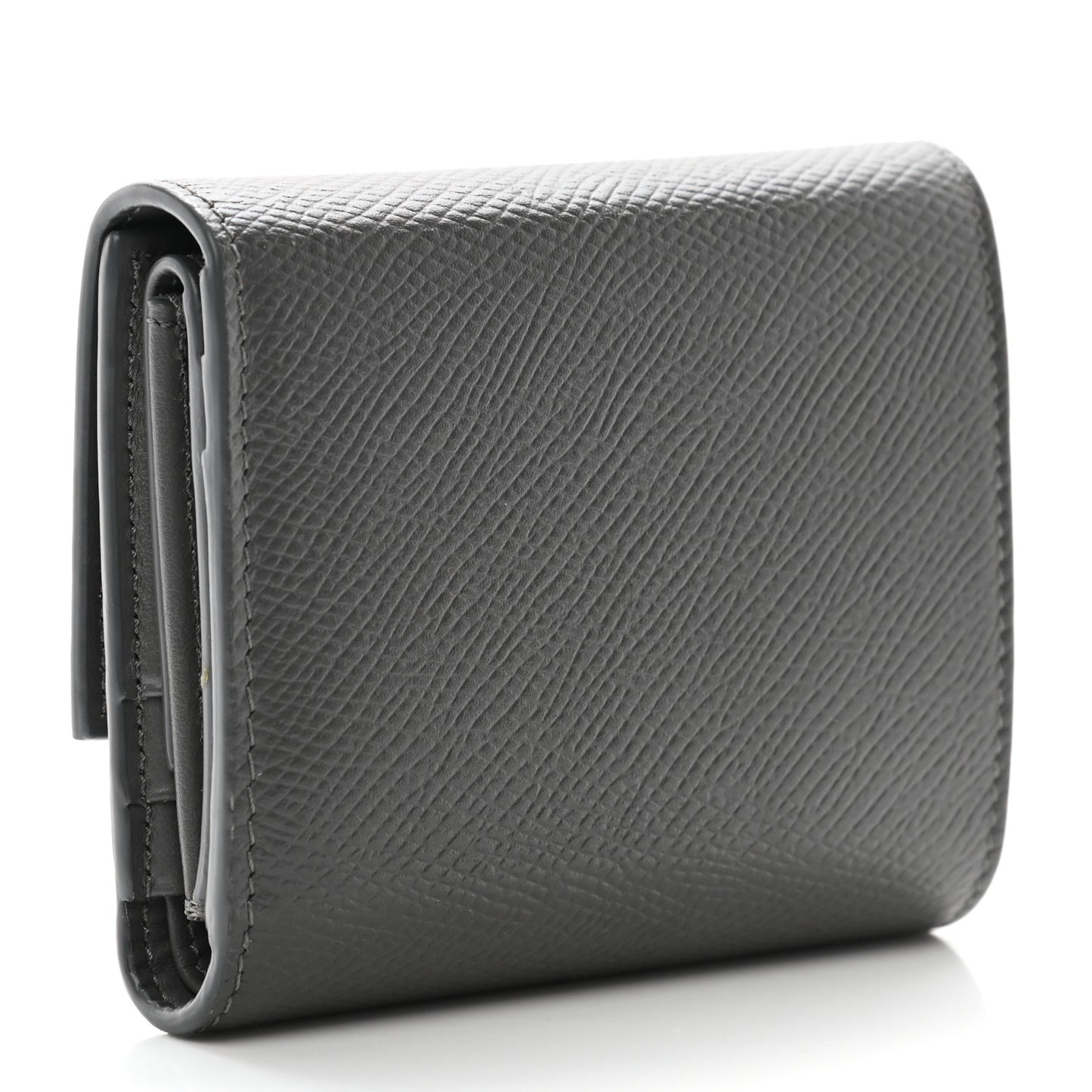 Grained Calfskin Small Tri-Fold Wallet Grey
