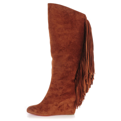 Christian Louboutin Suede Calfskin Pouliche Fringe 70 Boots 41 Havane 1 of 7