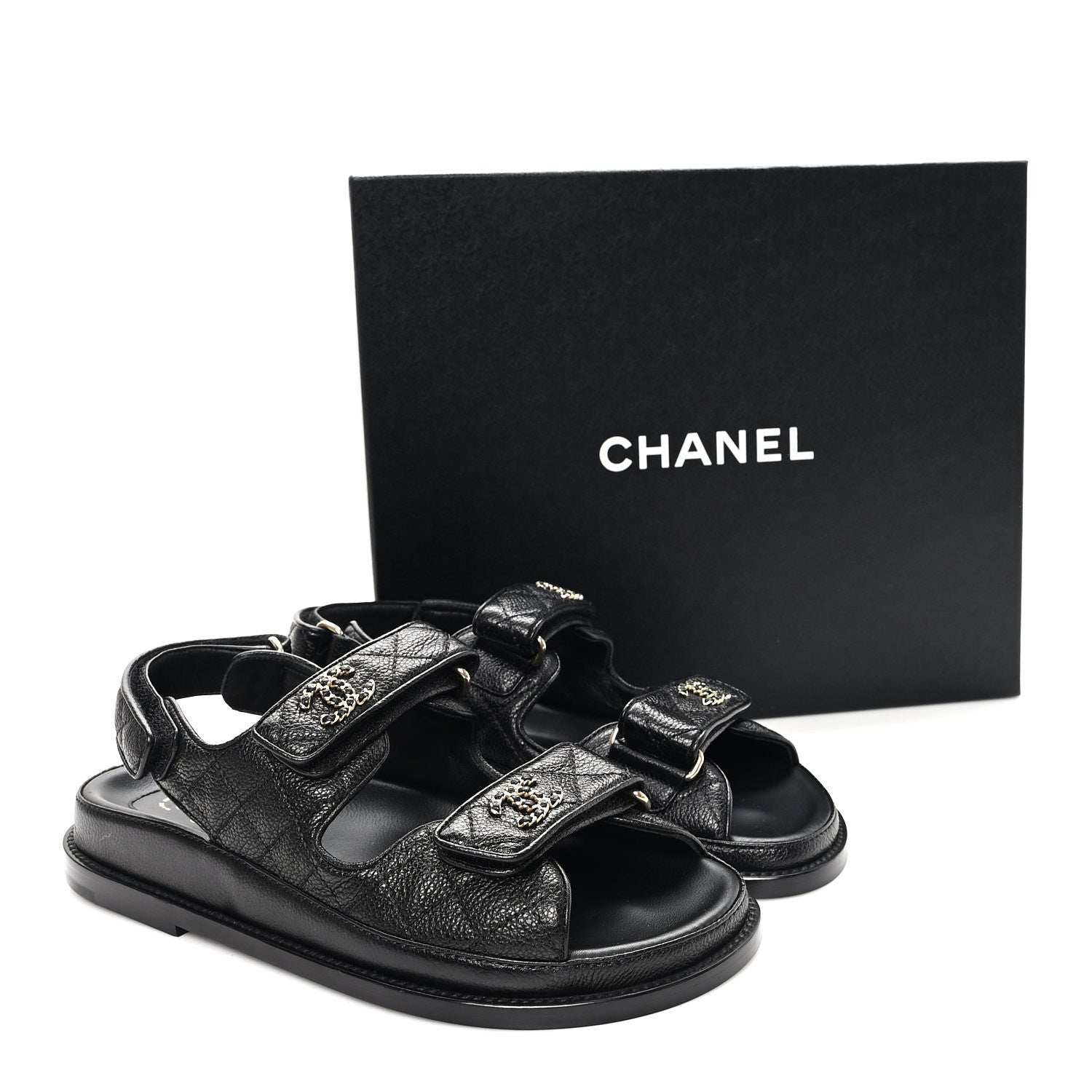 Chanel Grained Calfskin Velcro Dad Sandals 36.5 Black 10 of 10