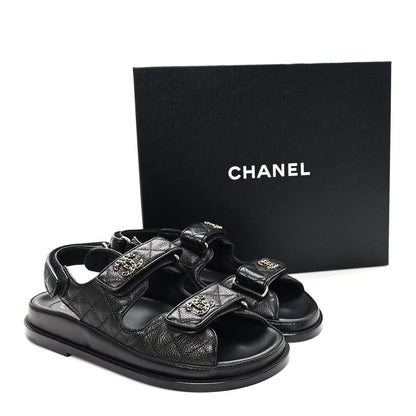 Chanel Grained Calfskin Velcro Dad Sandals 36.5 Black 10 of 10