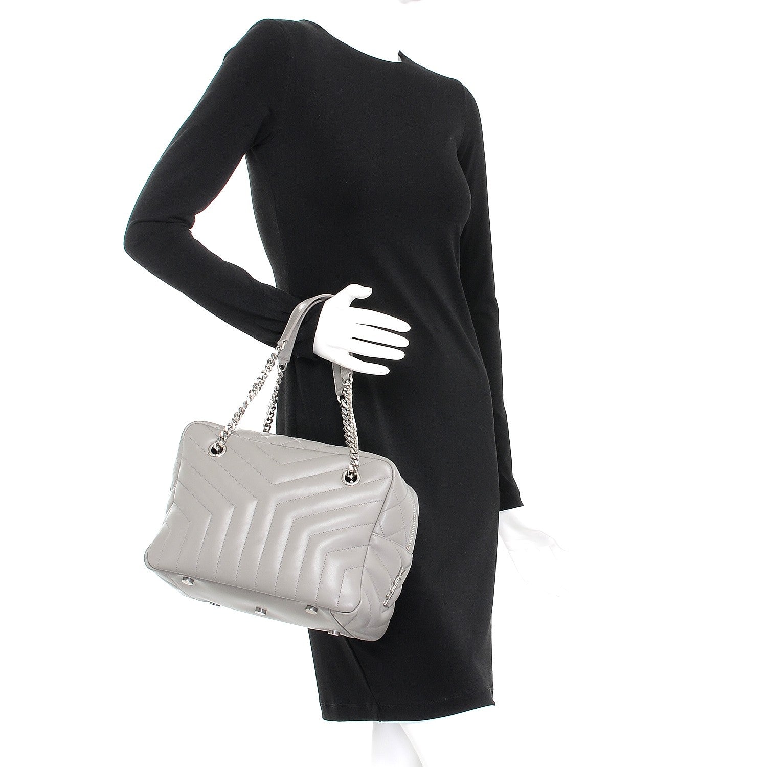 Saint Laurent Calfskin Y Quilted Monogram Loulou Bowling Bag Grey 2 of 9