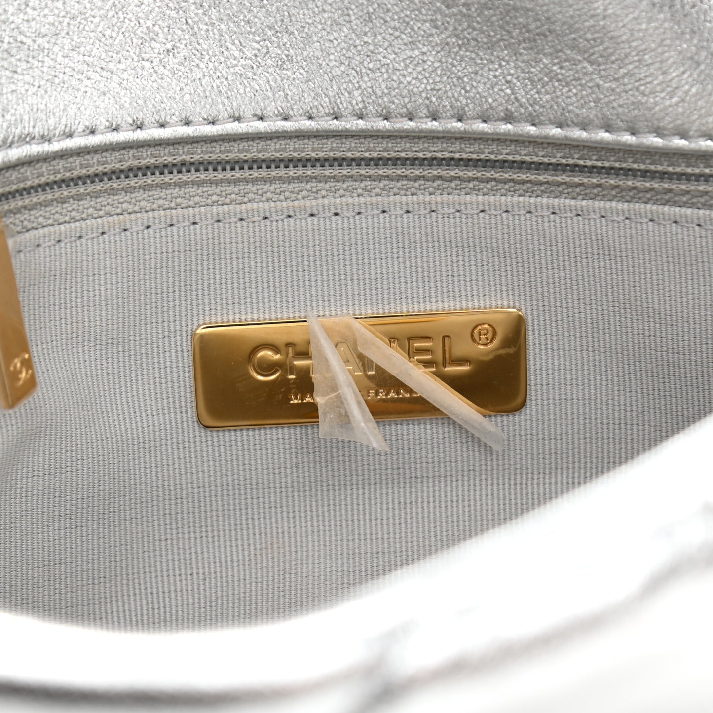 Metallic Lambskin Quilted Medium Chanel 19 Flap Silver