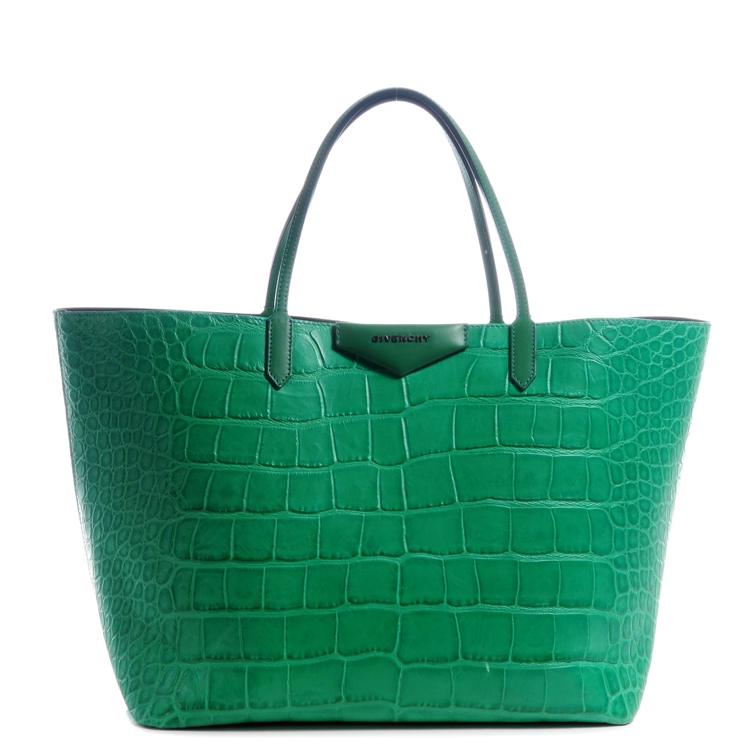 Calfskin Crocodile Embossed Large Antigona Tote Emerald
