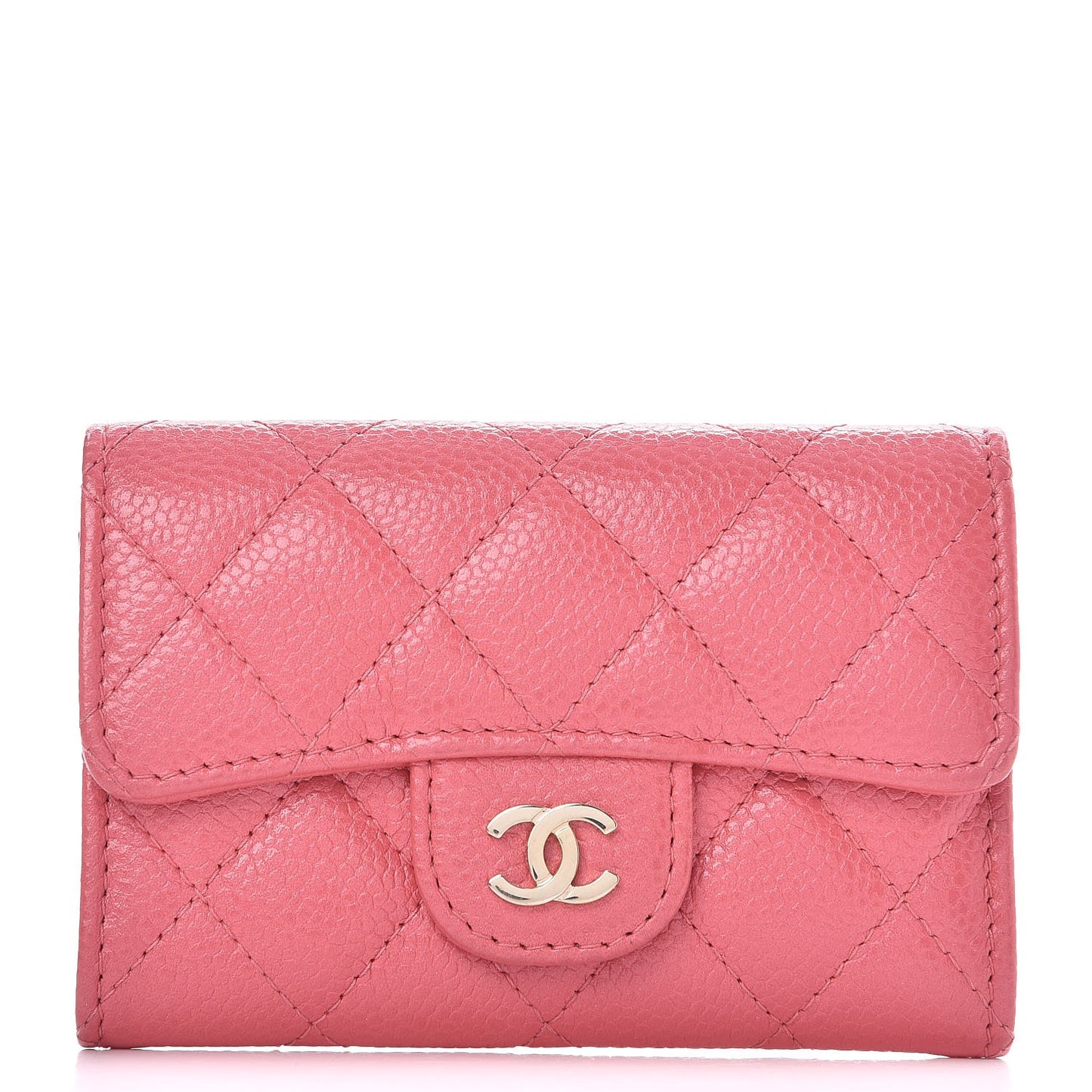 Caviar Quilted Flap Card Holder Pink