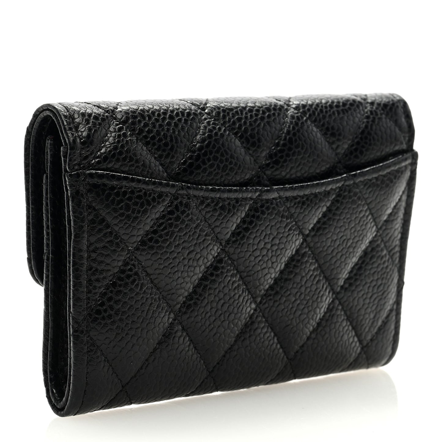 Caviar Quilted Flap Card Holder Wallet Black