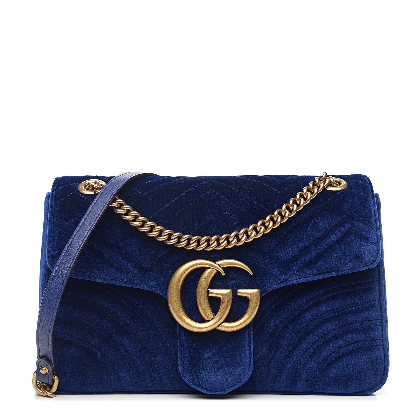 Velvet Matelasse Medium GG Marmont Shoulder Bag Cobalt Blue