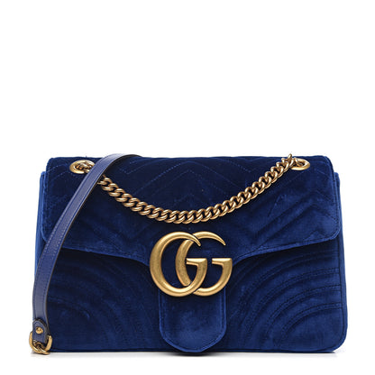 Gucci Velvet Matelasse Medium GG Marmont Shoulder Bag Cobalt Blue 1 of 9