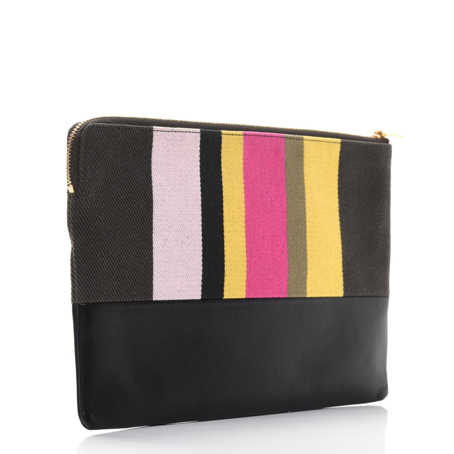 Cotton Canvas Lambskin Striped Solo Clutch Pouch Black