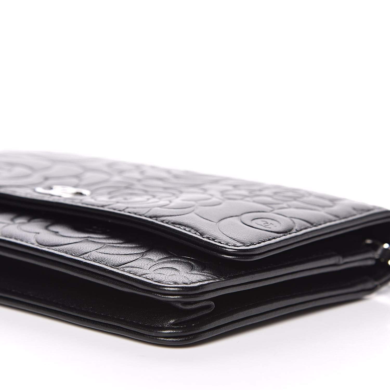 Chanel Lambskin Camellia Embossed Wallet on Chain WOC Black 11 of 15