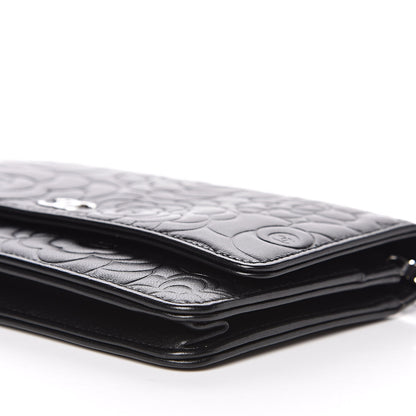 Chanel Lambskin Camellia Embossed Wallet on Chain WOC Black 11 of 15