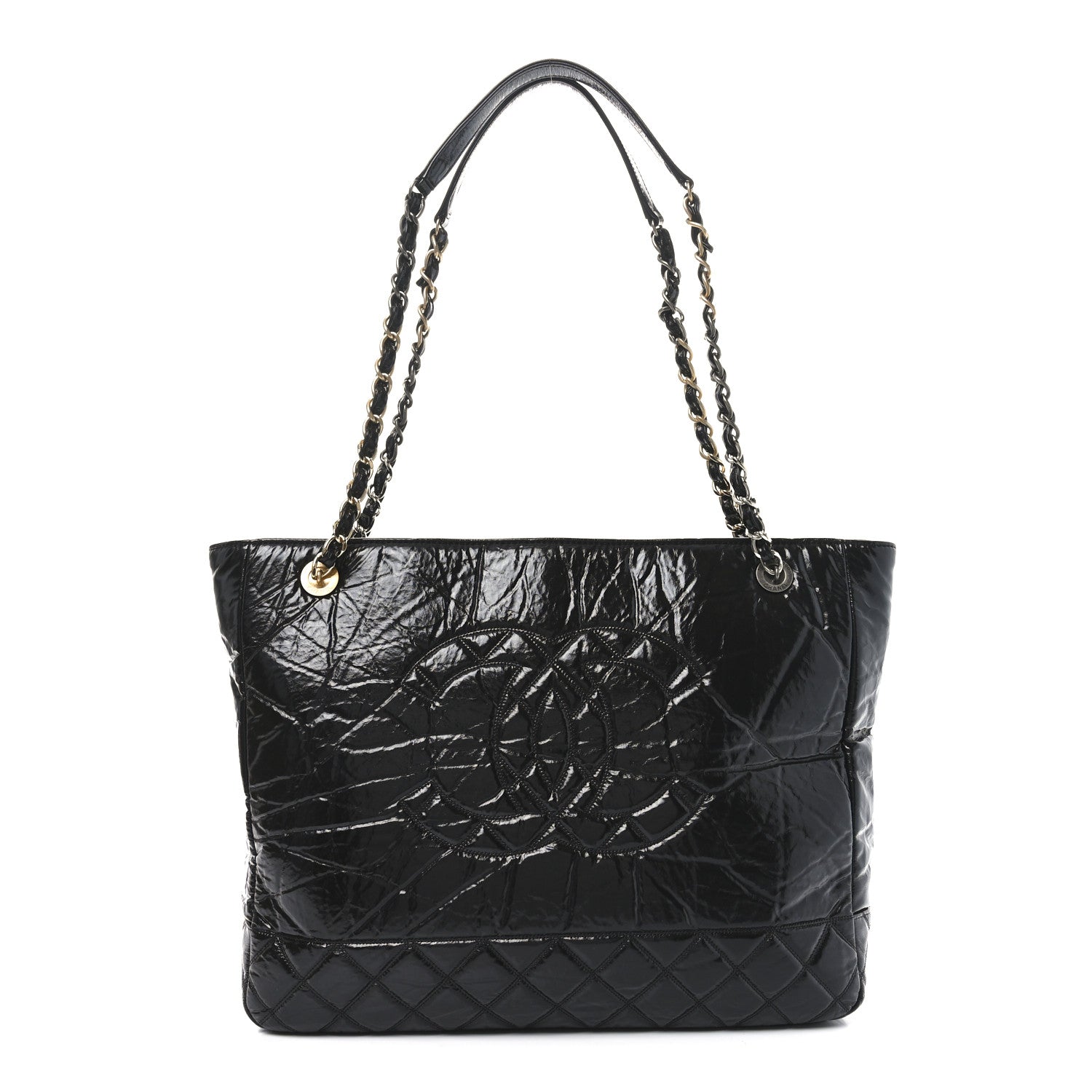 Chanel Shiny Aged Calfskin Quilted Large Shopping Bag Black 1 of 9