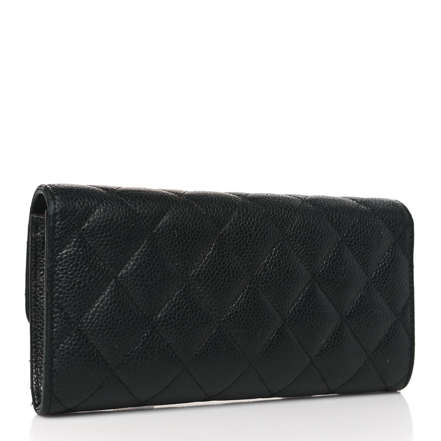 Caviar Quilted Large Gusset Flap Wallet Black