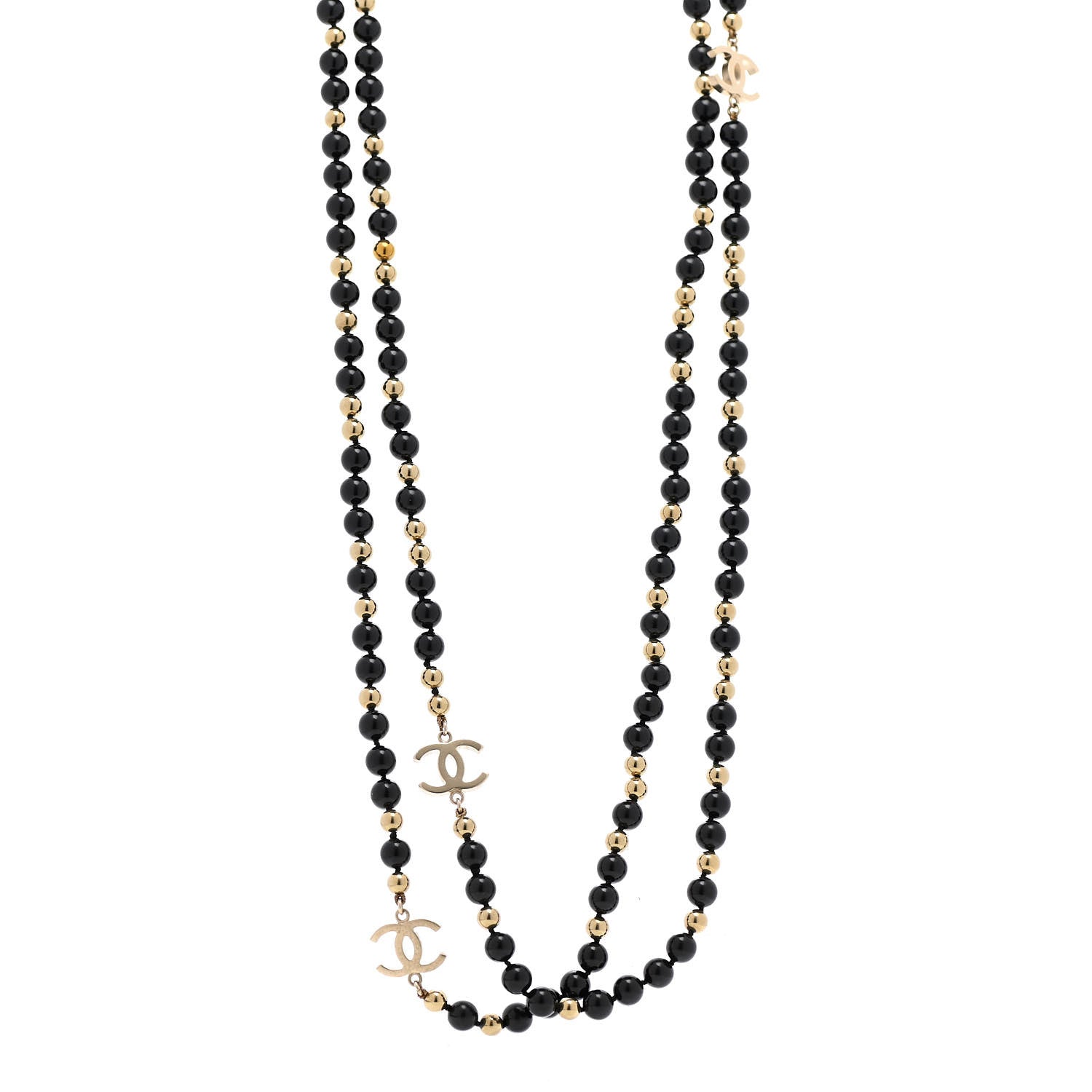 Chanel Beaded CC Long Necklace Black Gold 3 of 7
