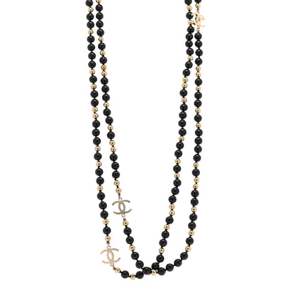 Chanel Beaded CC Long Necklace Black Gold 3 of 7