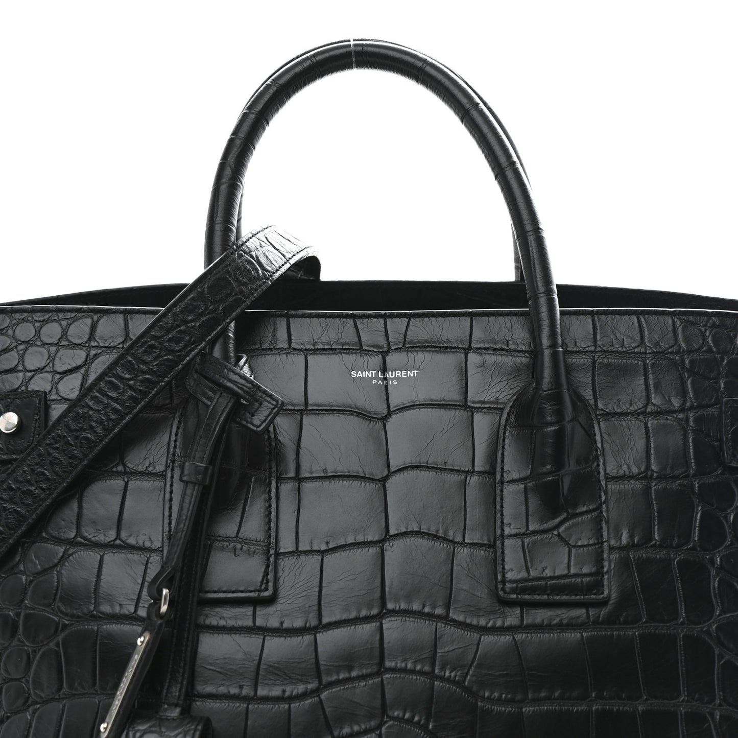 Calfskin Crocodile Embossed Large Souple Sac De Jour Black