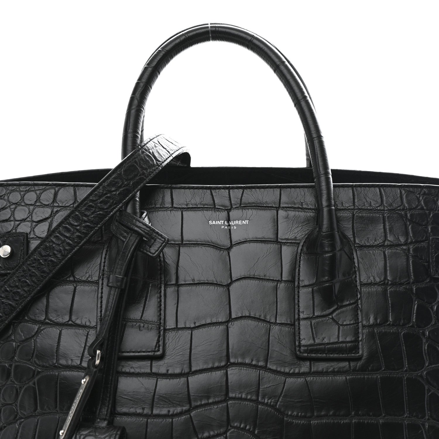 Saint Laurent Calfskin Crocodile Embossed Large Souple Sac De Jour Black 8 of 10