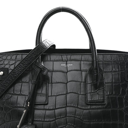 Saint Laurent Calfskin Crocodile Embossed Large Souple Sac De Jour Black 8 of 10