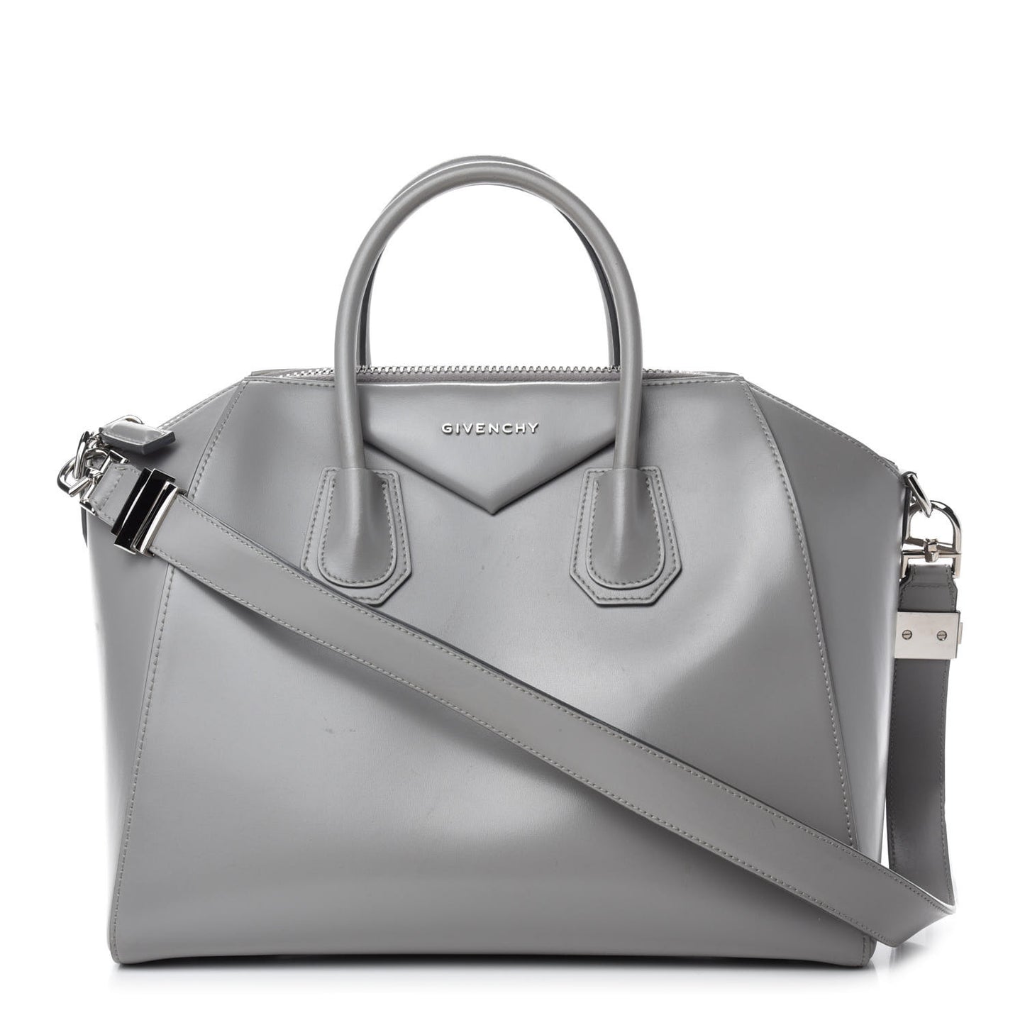 Shiny Lord Calfskin Medium Antigona Pearl Grey
