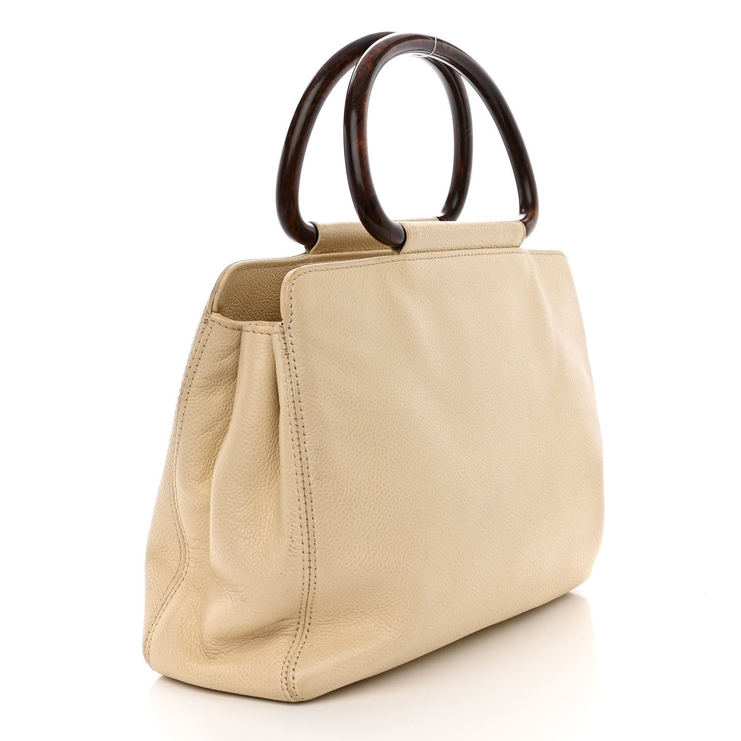 Chanel Caviar Wood Handle Handbag Beige 3 of 16