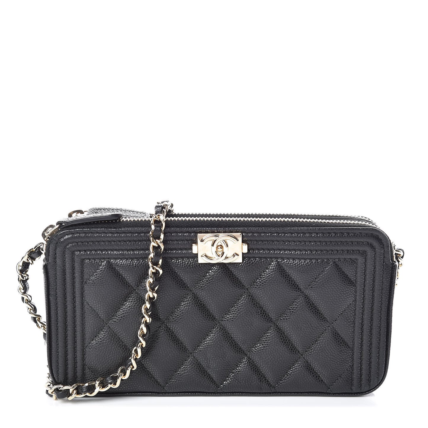 Caviar Quilted Small Boy Clutch With Chain Black