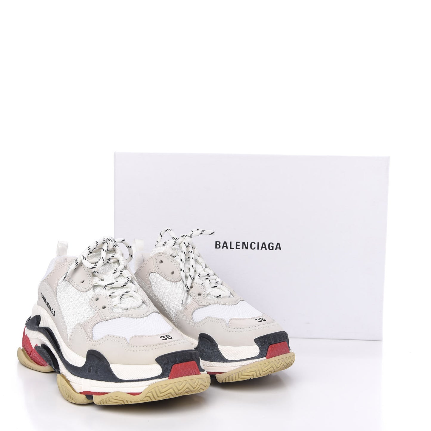 Fabric Mesh Womens Triple S Sneakers 38 Grey Red White
