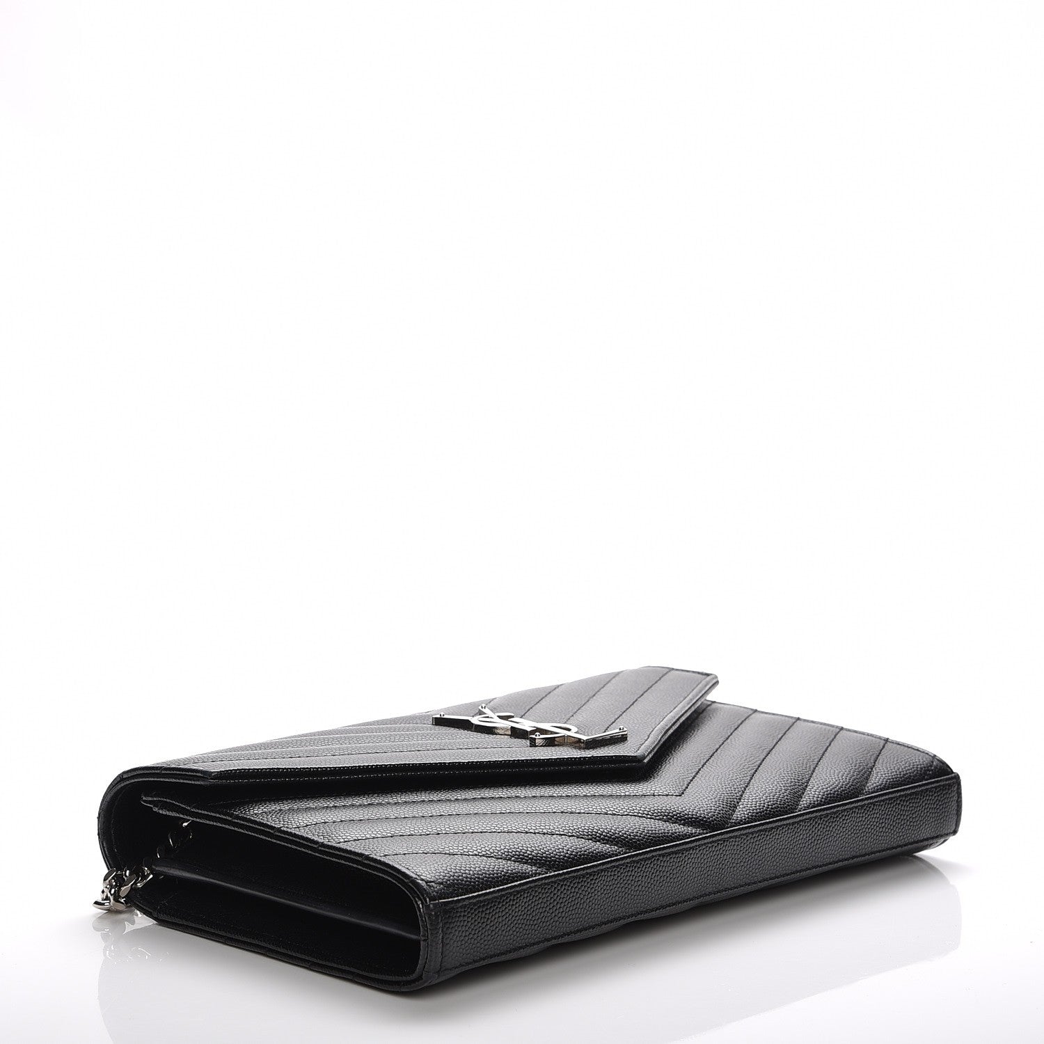 Saint Laurent Grain De Poudre Matelasse Chevron Monogram Chain Wallet Black 4 of 7