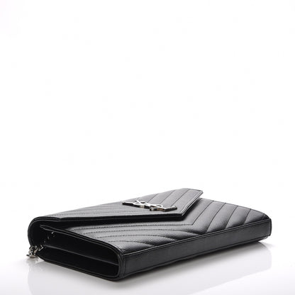 Saint Laurent Grain De Poudre Matelasse Chevron Monogram Chain Wallet Black 4 of 7