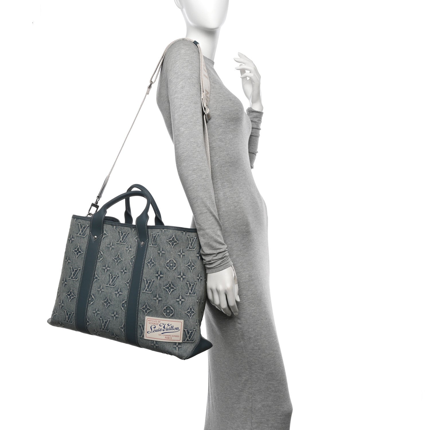 Louis Vuitton Monogram Washed Denim Weekend Tote NM Blue 2 of 10